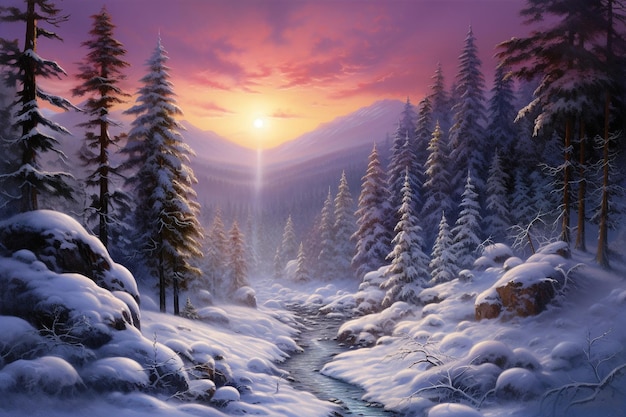 Ethereal Twilight Enchanting Snowy Pines