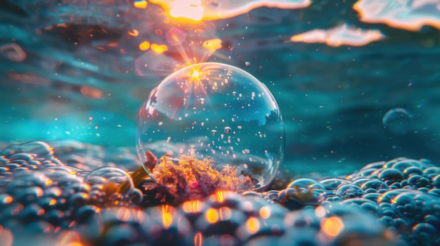 Photo ethereal underwater bubble sphere