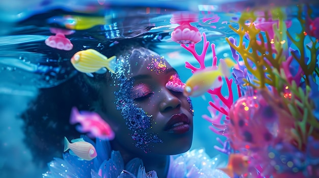 Ethereal Underwater Mermaid Fashion Portrait with Glowing Jellyfish