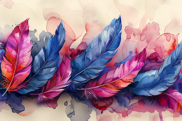 Ethereal Watercolor Feather Background with Delicate Details