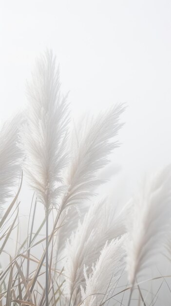 Ethereal white pampas grass in soft fog