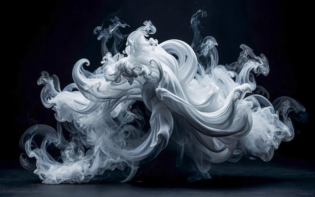 Photo ethereal white smoke swirls on dark background