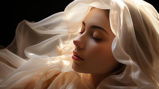 Ethereal woman bathed in soft heavenly light and grace