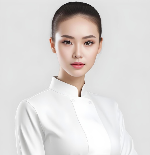 Ethereal woman in elegant spa uniform high quality portrait isolated on a background