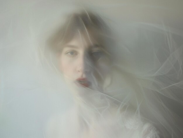 Ethereal Woman Emerges From Shadows Eyes Wide in Mysterious Fog Generative AI