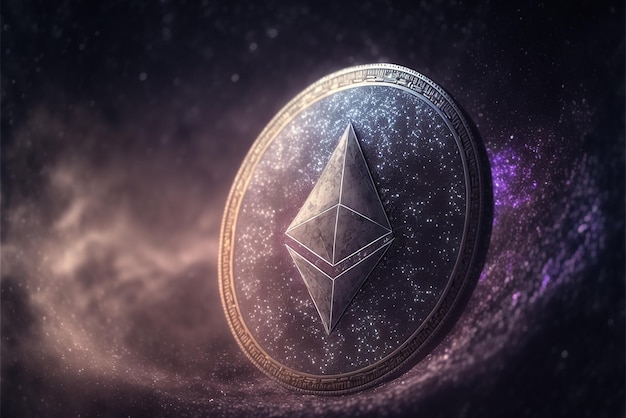 Ethereum coin in space virtual currency revolution blockchain Ai generated art