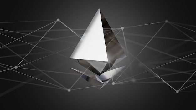 Ethereum crypto currency sign flying around a network connection - 3d render