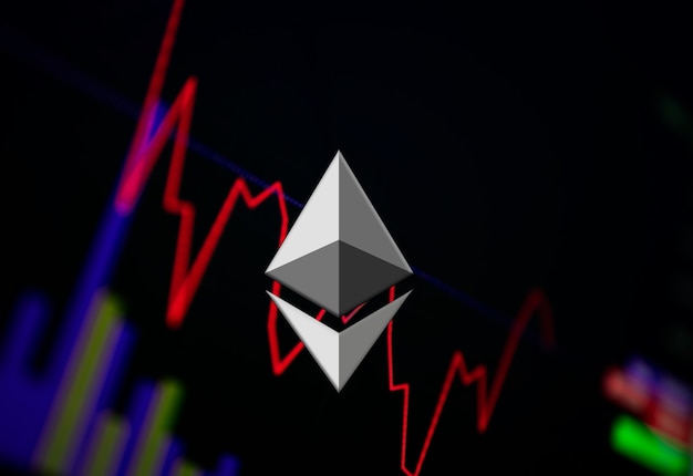 Ethereum ETH Cryptocurrency coin growth chart on the exchange chart