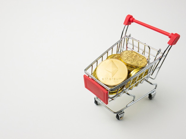 The ethereum on shopping cart for cryptocurrency or technology concept