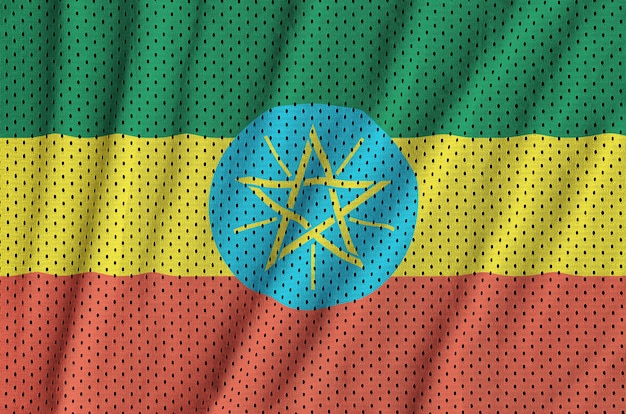 Ethiopia flag printed on a polyester nylon sportswear mesh fabric