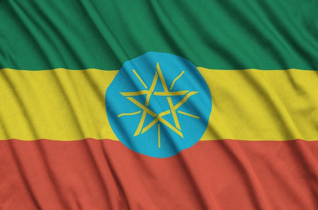 Ethiopia flag with many folds. 