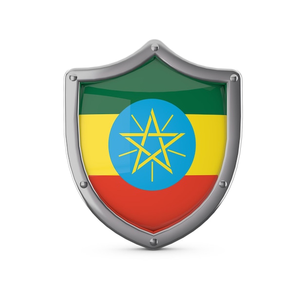 Ethiopia security concept metal shield shape with national flag