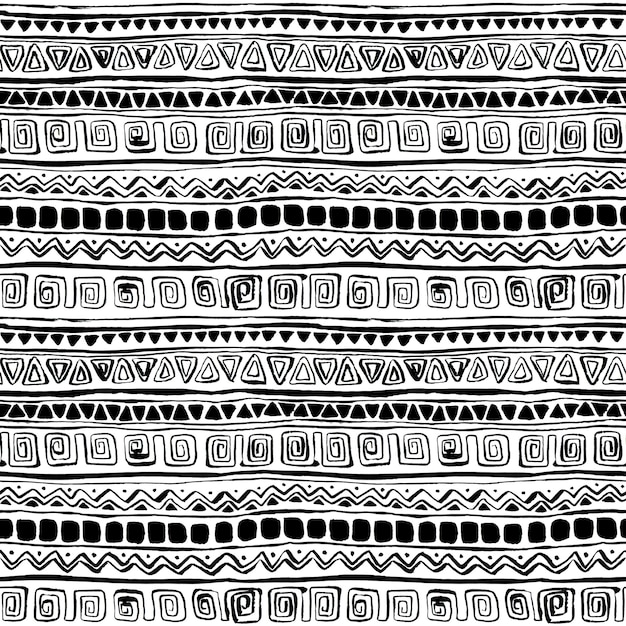 Photo ethnic black and white seamless pattern gouache hand drawn boho repeat print african ornament