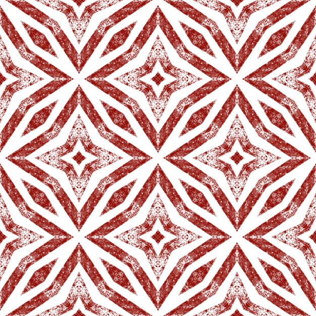 Ethnic hand painted pattern. Wine red symmetrical kaleidoscope background. Textile ready vibrant print, swimwear fabric, wallpaper, wrapping. Summer dress ethnic hand painted tile.