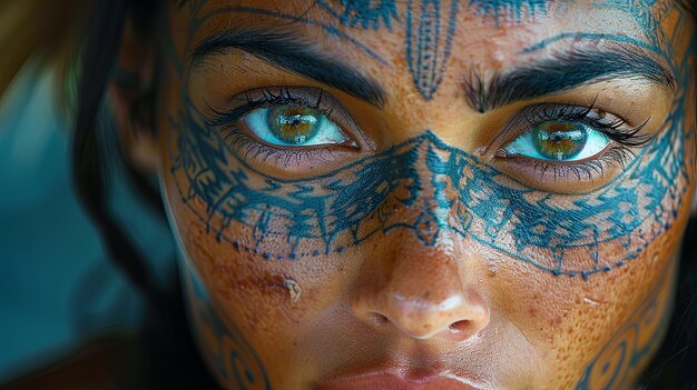 Photo ethnic portrait of woman with intricate facial tattoos