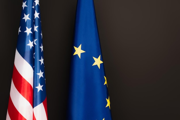 EU European union Flag with USA flag near