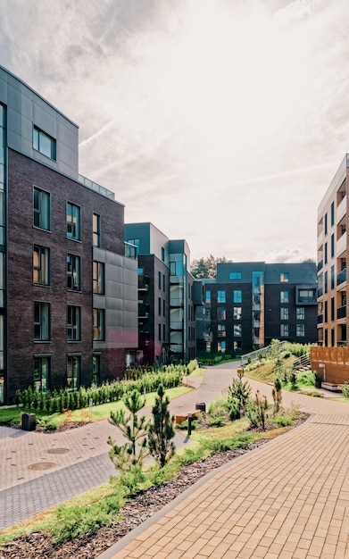 EU Modern european architecture of apartment residential building quarter. And outdoor facilities.