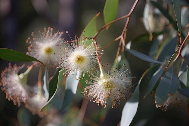 Eucalyptus blooms in the wind their delicate petals fluttering