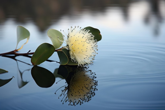 Eucalyptus blossom floating on calm lake