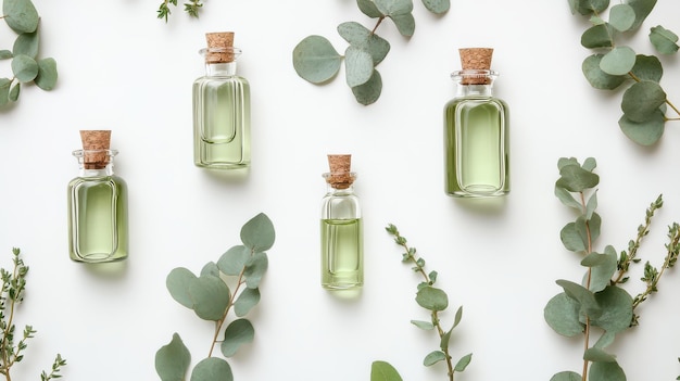 Photo eucalyptus essential oil displayed in glass vials