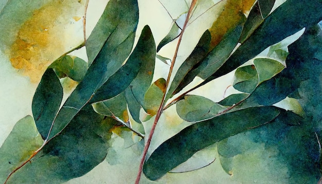 Eucalyptus leaves watercolor background collection Generative Ai