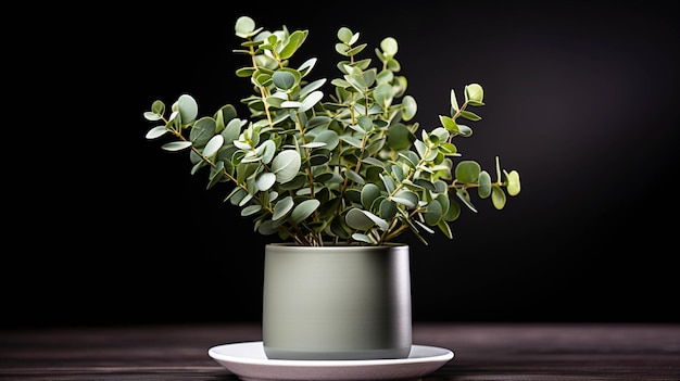 Eucalyptus plant on a pot on white background