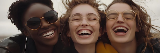 Photo euphoric group of friends laughing together