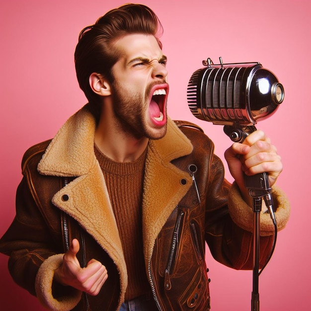 euphoric man screaming vintage style