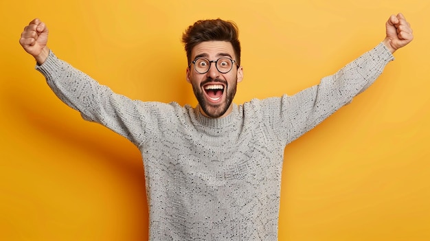 Photo euphoric young man with a beard