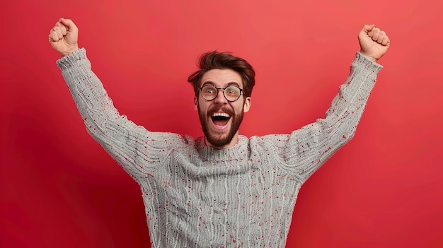 Photo euphoric young man with a beard