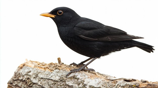 Eurasian Blackbird Turdus merula Male on Tree Trunk