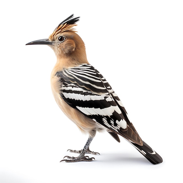 Eurasian hoopoe bird on white background