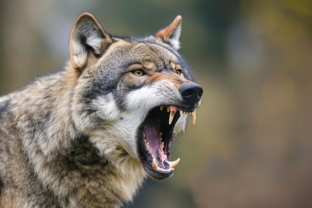 Photo eurasian wolf snarling showing teeth