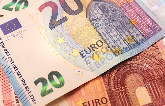 euro banknotes in closeup photography