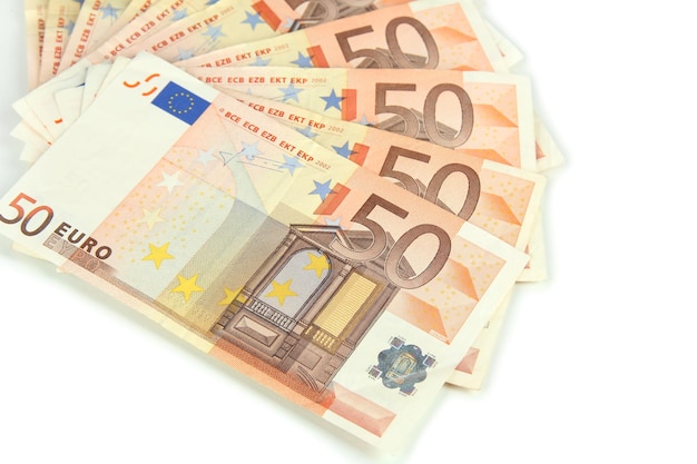 Euro banknotes isolated on a white