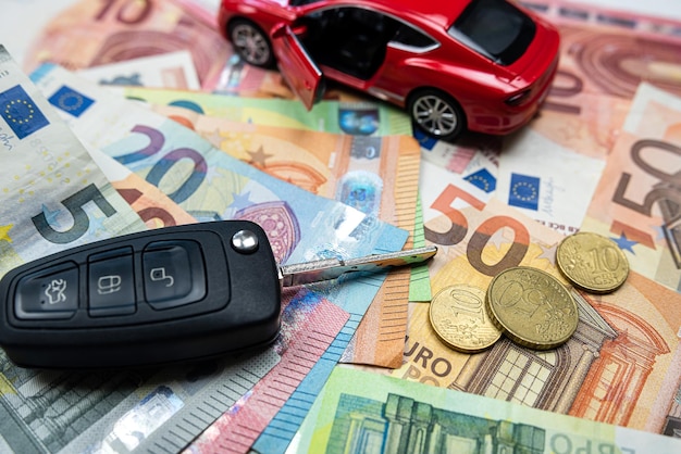 Euro banknotes money for buy or sell insurance car