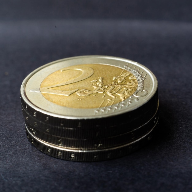 Euro close up photo Macro coins Soft focus dark background