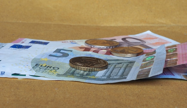 Euro coins and notes