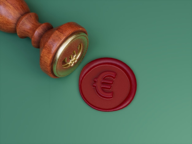 Euro Currency Signature Royal Approved Official Wax Seal 3D Illustration