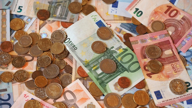 euro note and coins background