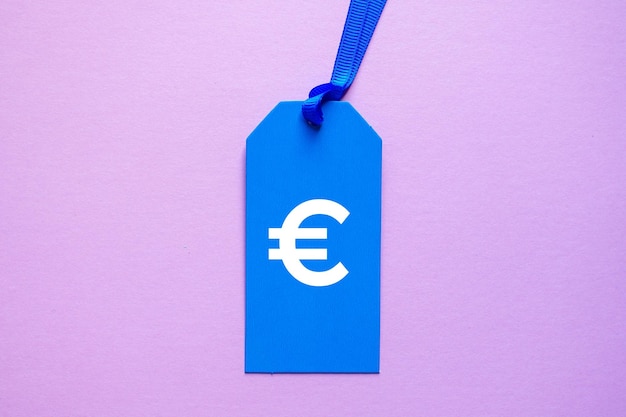 euro sign on the blue price tag for sales