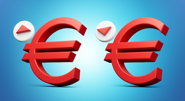 Euro Symbol raising and falling sign 3d illustration