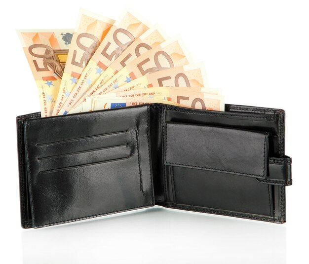 Euro in wallet isolated on white