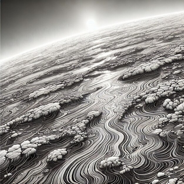 Europas Glacial Beauty Detailed Black and White Ice Patterns Under Jupiters Light