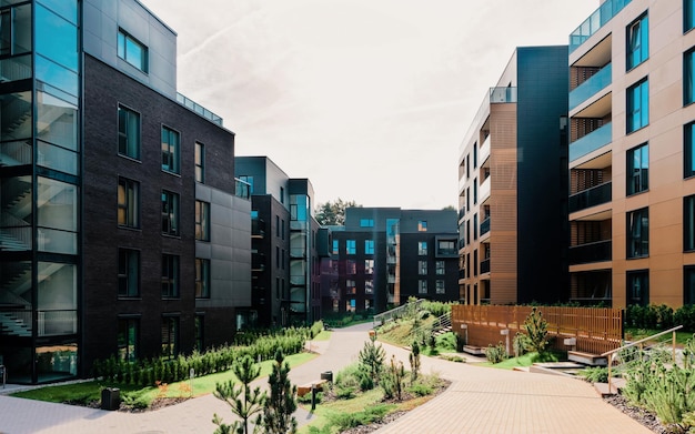 Europe Architectural residential apartment building complex. And outdoor facilities.