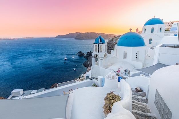 Europe summer destination Traveling concept sunset scenic famous landscape of Santorini island Oia