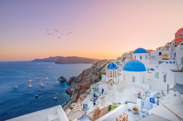 Europe summer destination Traveling concept sunset scenic famous landscape of Santorini island Oia