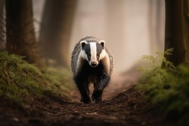 European badger walking in the forestGenerative Ai