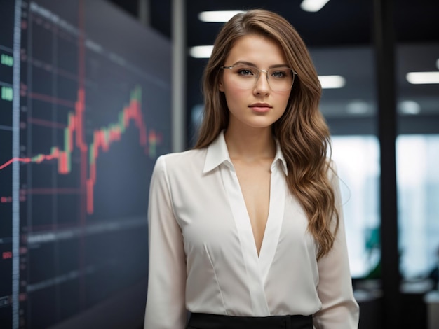 European Business Woman with Marketing Chart Background