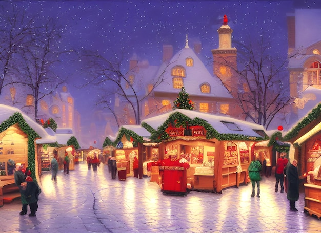 European city streets at christmas, christmas market, happy new year atmosphere